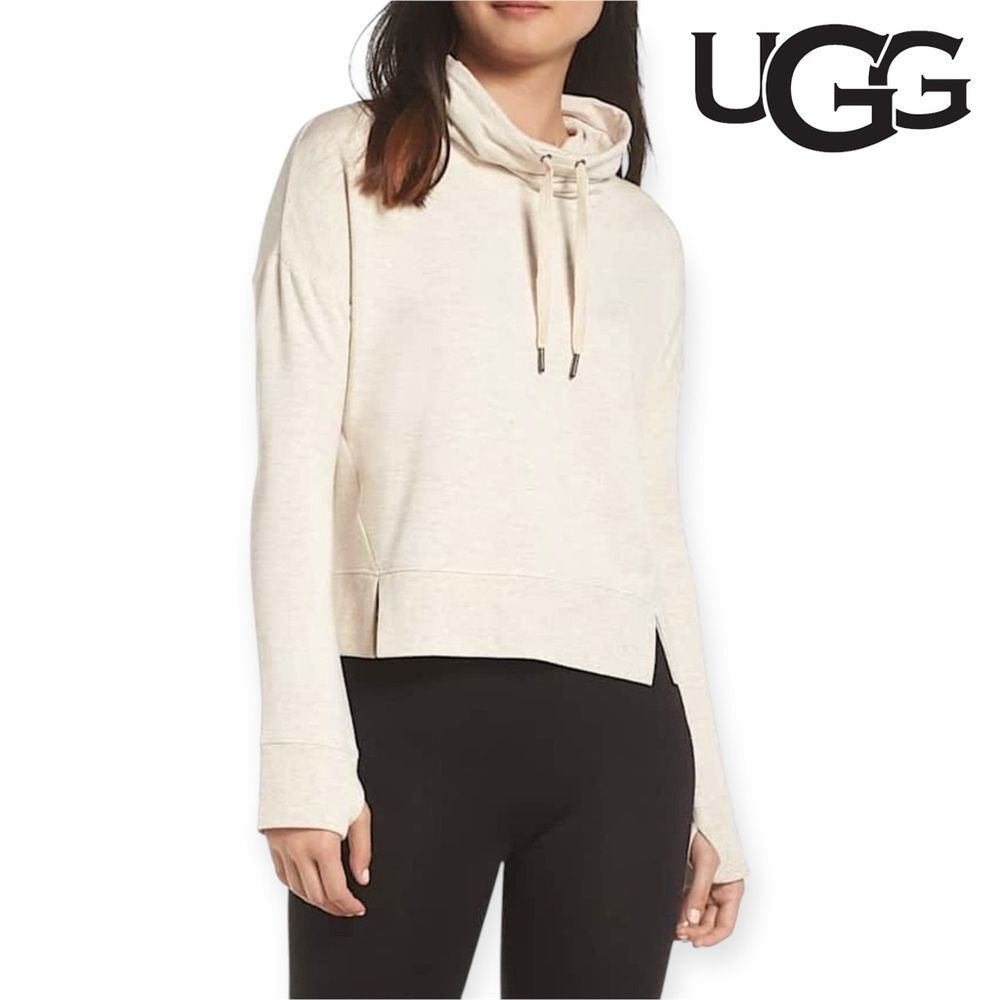 UGG Miya Funnel Neck Lounge Top L Thumbholes Oatmeal Beige Comfy Cozy Loungewear
